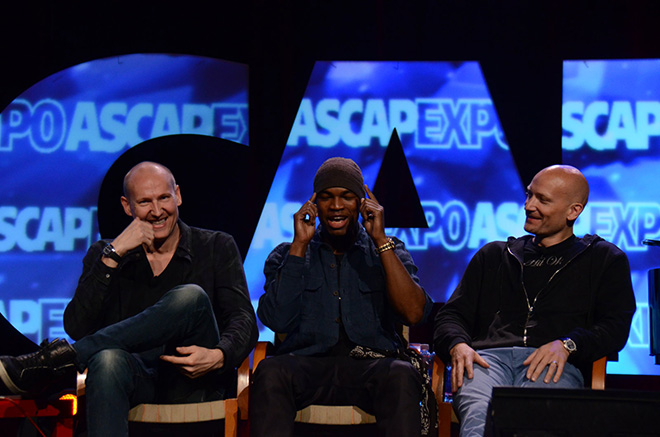 Stargate's Tor Hermansen and Mikkel Eriksen with Ne-Yo during their panel 