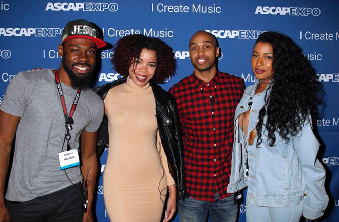 HOLLYWOOD - MAY 1: From left, Mali Music, Kirby Lauryen, ASCAP Director of Creative Services, Rhythm and Soul/Urban Jonathan Jones, and Victoria Monet attend On the Come Up: Mama We Made It at the 2015 ASCAP "I Create Music" EXPO at the Loews Hollywood Hotel on May 1, 2015 in Hollywood, California. (Photo by Russ Einhorn/PictureGroup) 