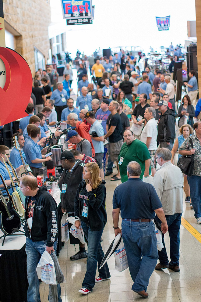 Huge crowds throng the “mall” area surrounding GearFest’s “Deal Zone.”